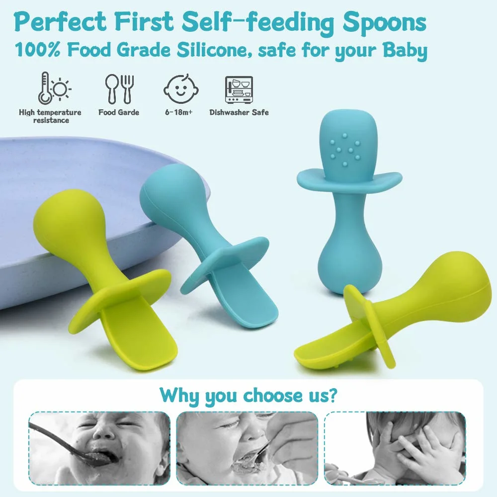 BPA Free Silicone Feeding Dinner Training Spoon for Kids