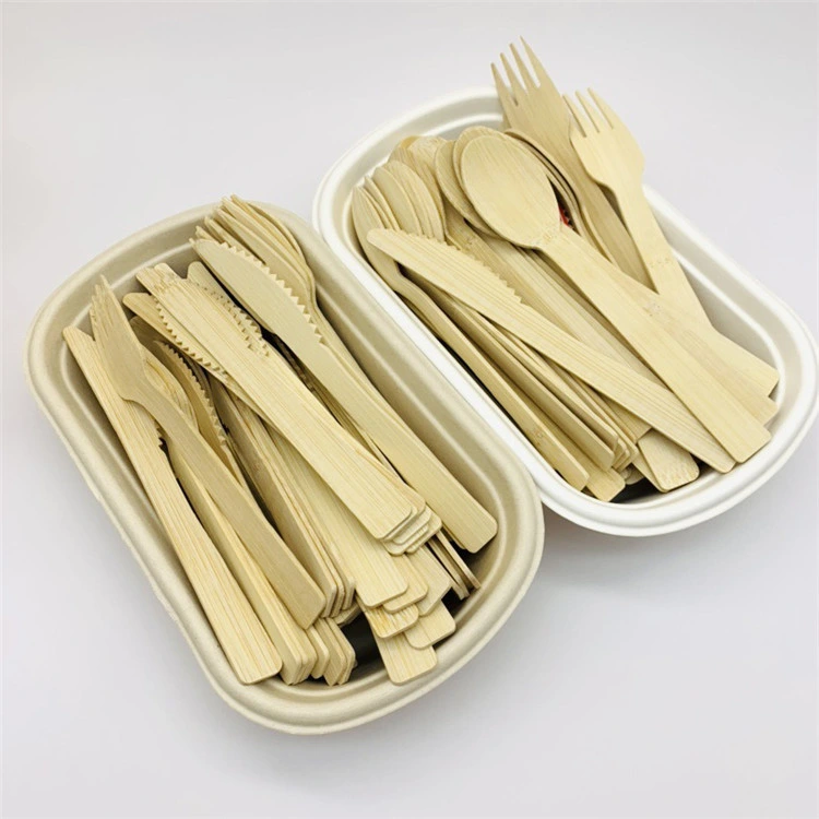 Disposable Bagasse Round Plates with 6" Bamboo Fork