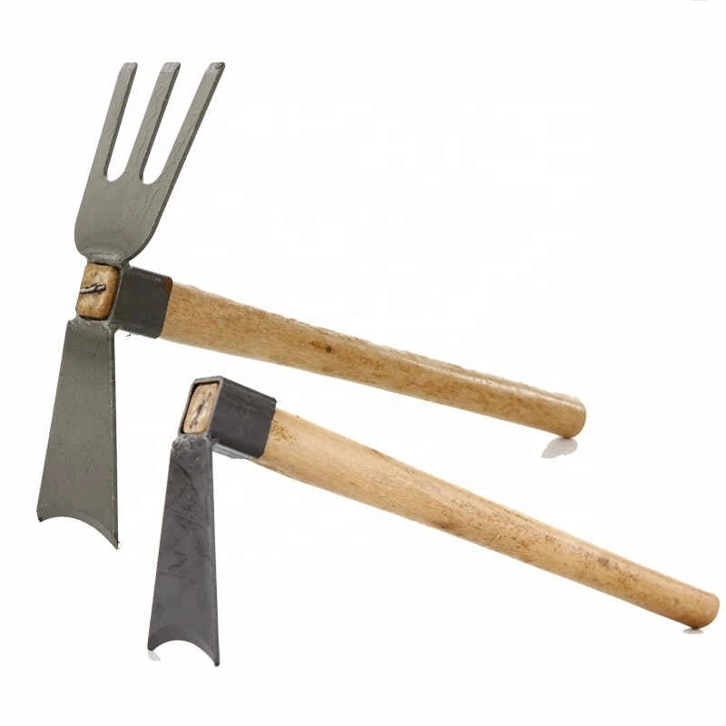 High Quality Carbon Steel Two Way Garden Tools Hoe and Fork 2 in 1 with Short Wooden Handle